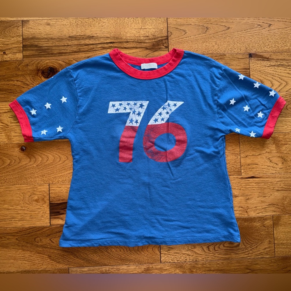 Free People x Ragabond Studio Lost & Found Ringer Tee in Patriot Blue size XS
